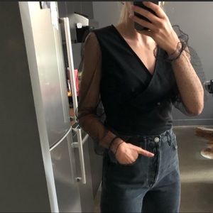 Dynamite blouse with sheer puff sleeve